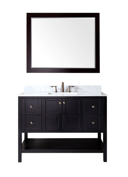 Virtu USA Winterfell 48" Single Bath Vanity in Espresso with Marble Top and Square Sink with Polished Chrome Faucet and Mirror - Luxe Bathroom Vanities Luxury Bathroom Fixtures Bathroom Furniture
