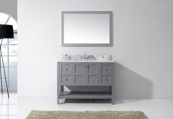 Virtu USA Winterfell 48" Single Bath Vanity with Marble Top and Square Sink with Polished Chrome Faucet and Mirror - Luxe Bathroom Vanities