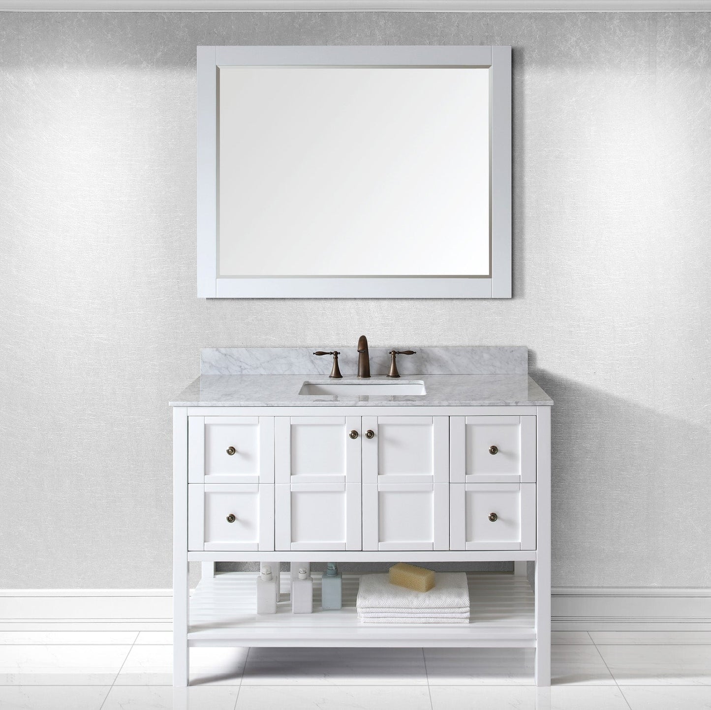 Virtu USA Winterfell 48" Single Bath Vanity with Marble Top and Square Sink with Polished Chrome Faucet - Luxe Bathroom Vanities