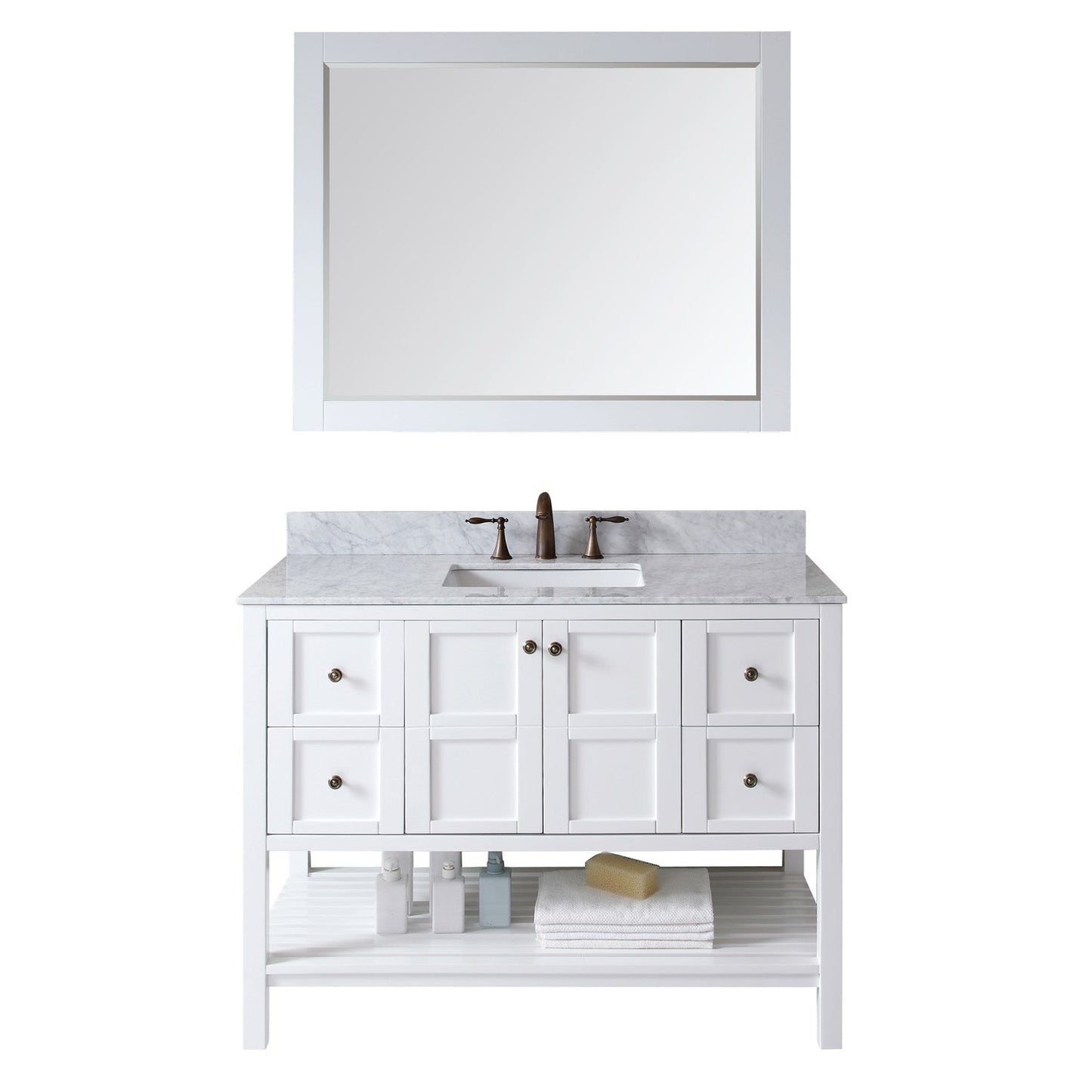 Virtu USA Winterfell 48" Single Bath Vanity with Marble Top and Square Sink with Polished Chrome Faucet and Mirror - Luxe Bathroom Vanities