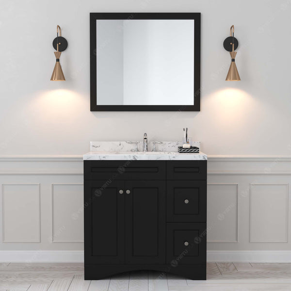 Virtu USA Elise 36" Single Bath Vanity in White with White Quartz Top and Round Sink with Matching Mirror - Luxe Bathroom Vanities