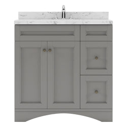 Virtu USA Elise 36" Single Bath Vanity in White with White Quartz Top and Round Sink with Polished Chrome Faucet with Matching Mirror - Luxe Bathroom Vanities
