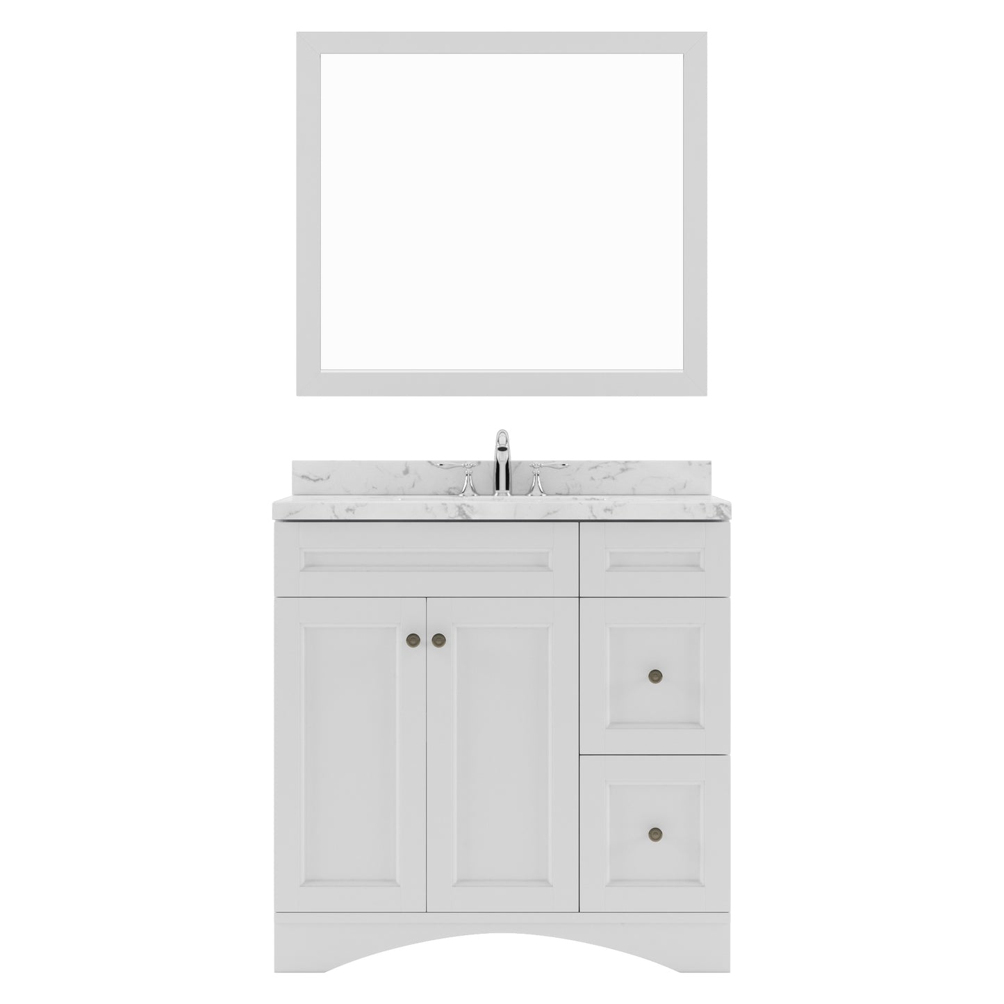 Virtu USA Elise 36" Single Bath Vanity in White with White Quartz Top and Round Sink with Matching Mirror - Luxe Bathroom Vanities
