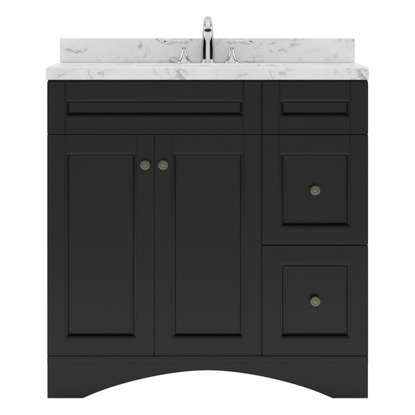Virtu USA Elise 36" Single Bath Vanity in White with White Quartz Top and Square Sink with Matching Mirror - Luxe Bathroom Vanities