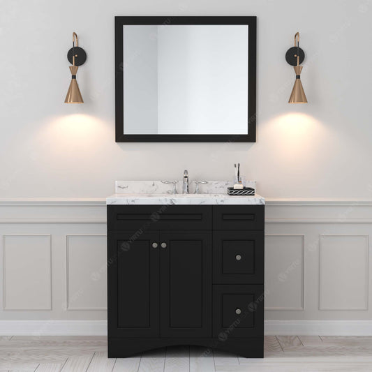 Virtu USA Elise 36" Single Bath Vanity in White with White Quartz Top and Square Sink with Polished Chrome Faucet with Matching Mirror - Luxe Bathroom Vanities