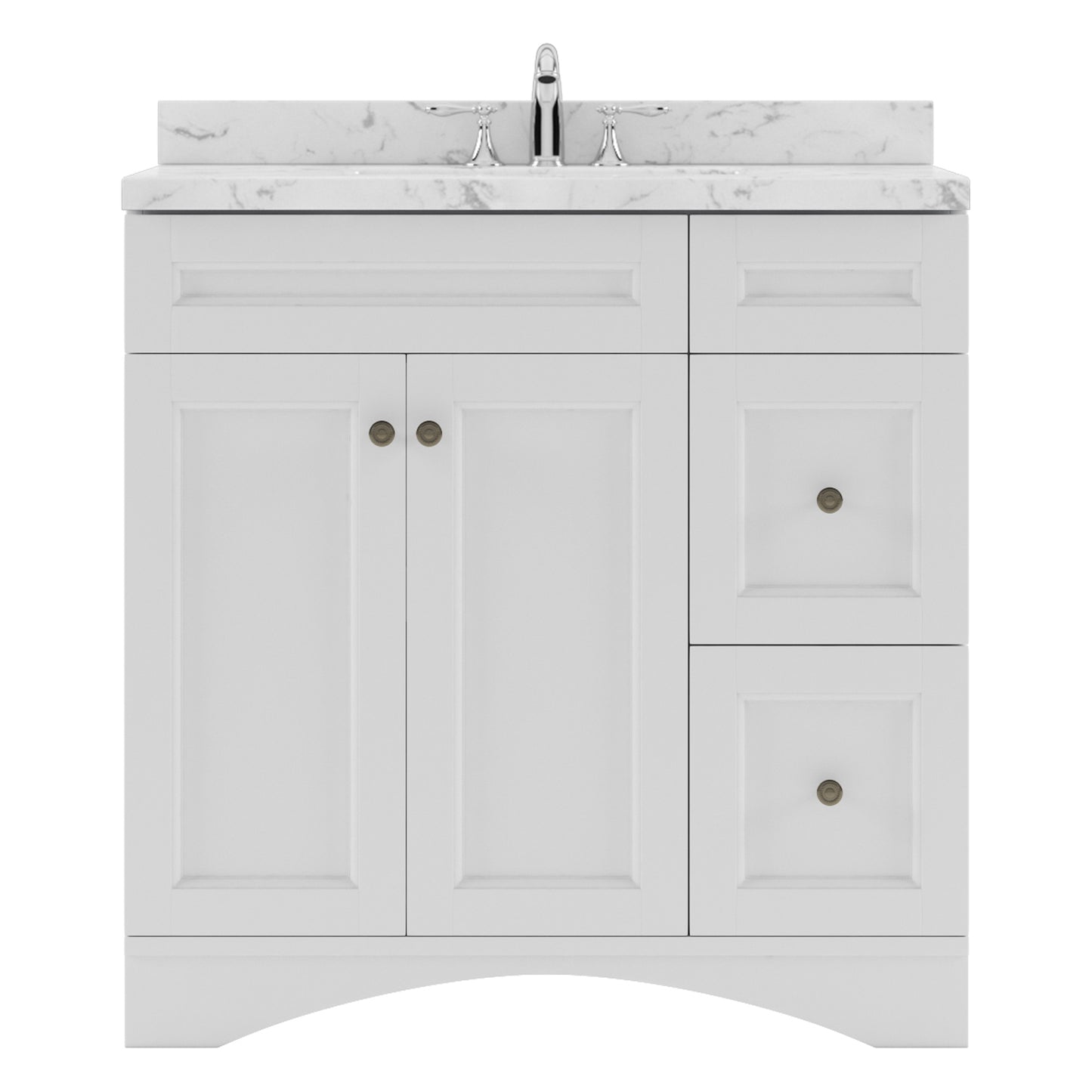 Virtu USA Elise 36" Single Bath Vanity in White with White Quartz Top and Square Sink - Luxe Bathroom Vanities