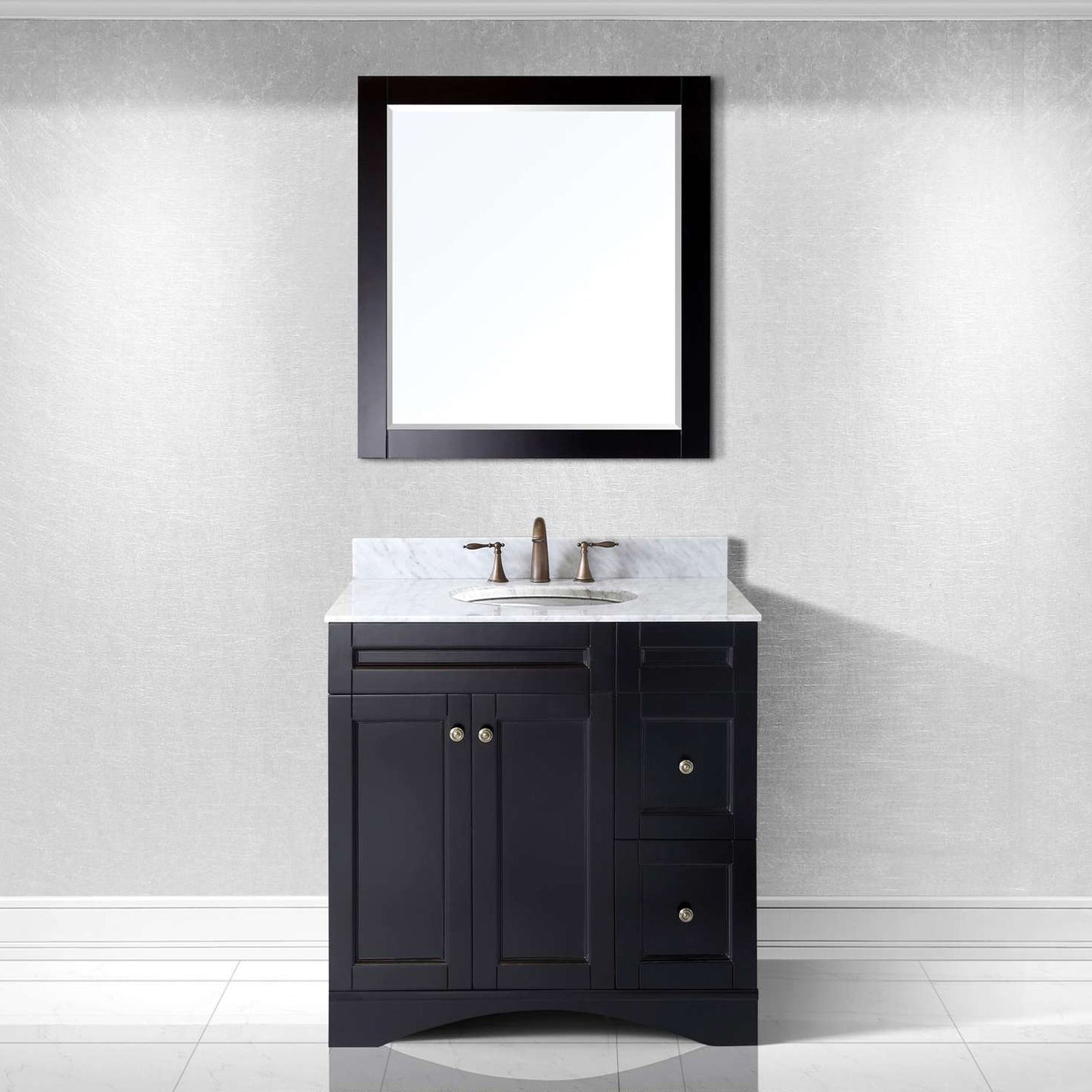 Virtu USA Elise 36" Single Bath Vanity with Marble Top and Round Sink with Mirror - Luxe Bathroom Vanities Luxury Bathroom Fixtures Bathroom Furniture