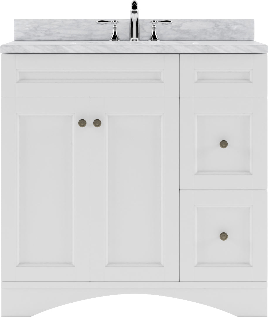 Virtu USA Elise 36" Single Bath Vanity with Marble Top and Round Sink with Mirror - Luxe Bathroom Vanities