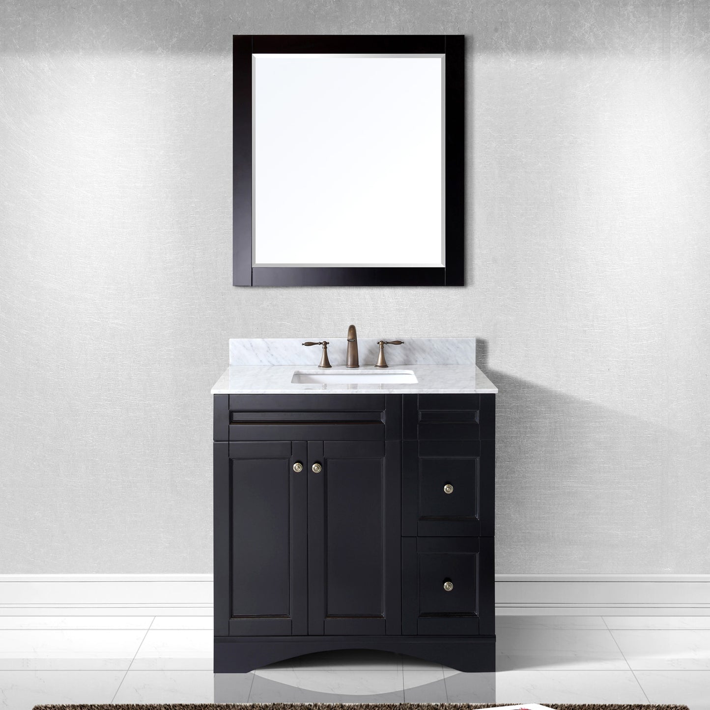Virtu USA Elise 36" Single Bath Vanity with Marble Top and Square Sink with Brushed Nickel Faucet and Mirror - Luxe Bathroom Vanities Luxury Bathroom Fixtures Bathroom Furniture