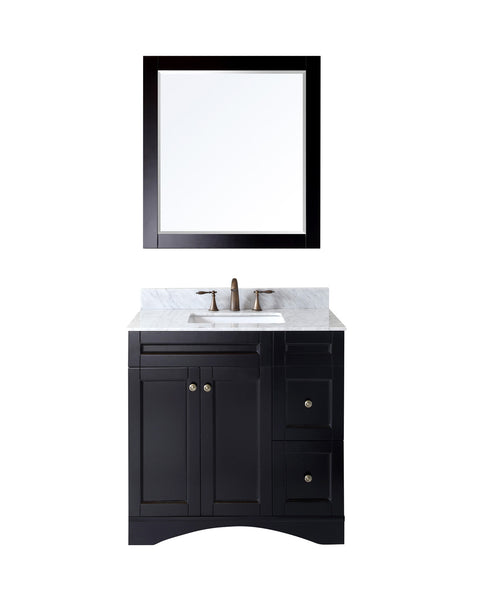 Virtu USA Elise 36" Single Bath Vanity with Marble Top and Square Sink with Polished Chrome Faucet and Mirror - Luxe Bathroom Vanities Luxury Bathroom Fixtures Bathroom Furniture