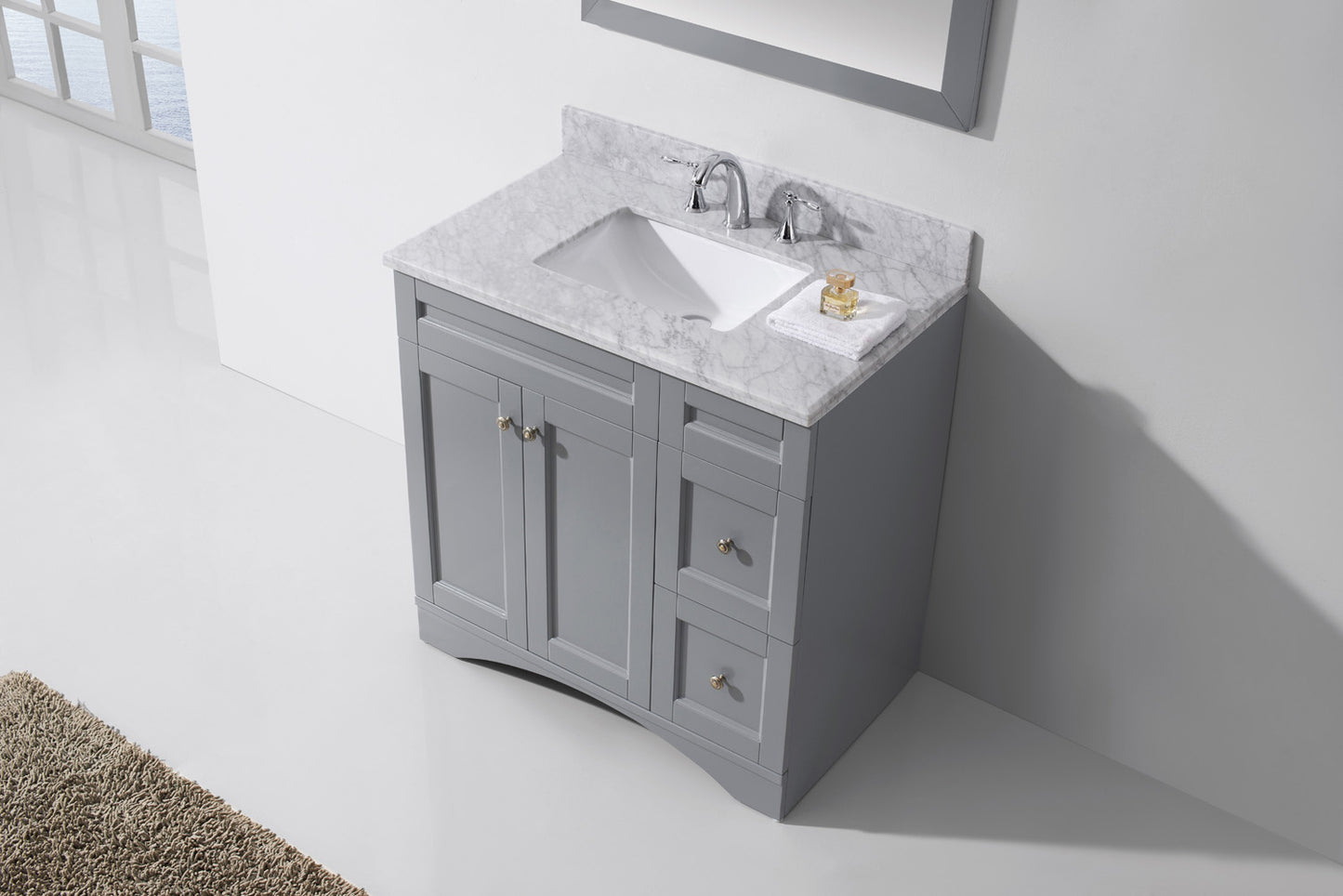 Virtu USA Elise 36" Single Bath Vanity with Marble Top and Square Sink with Mirror - Luxe Bathroom Vanities Luxury Bathroom Fixtures Bathroom Furniture