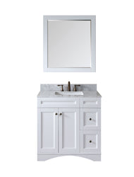 Virtu USA Elise 36" Single Bath Vanity with Marble Top and Square Sink with Polished Chrome Faucet and Mirror - Luxe Bathroom Vanities Luxury Bathroom Fixtures Bathroom Furniture