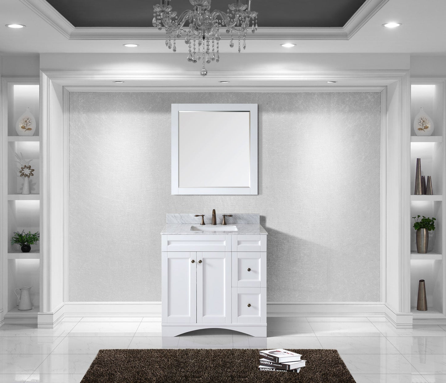 Virtu USA Elise 36" Single Bath Vanity with Marble Top and Square Sink with Mirror - Luxe Bathroom Vanities
