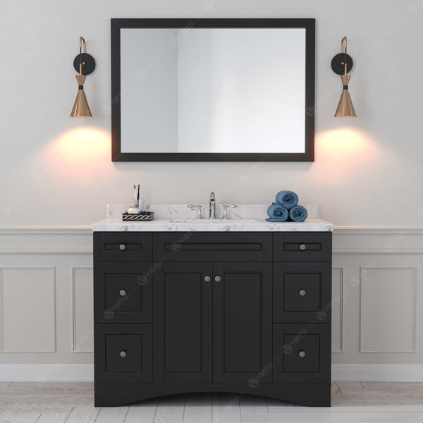 Virtu USA Elise 48" Single Bath Vanity in White with White Quartz Top and Round Sink with Polished Chrome Faucet with Matching Mirror - Luxe Bathroom Vanities