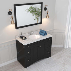 Virtu USA Elise 48" Single Bath Vanity in White with White Quartz Top and Round Sink with Polished Chrome Faucet with Matching Mirror - Luxe Bathroom Vanities