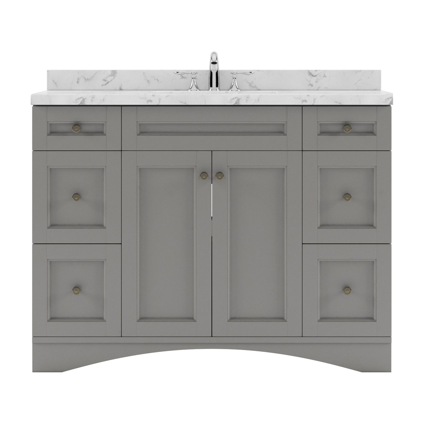 Virtu USA Elise 48" Single Bath Vanity in White with White Quartz Top and Round Sink with Polished Chrome Faucet with Matching Mirror - Luxe Bathroom Vanities