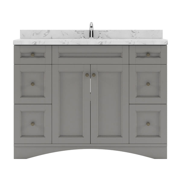 Virtu USA Elise 48" Single Bath Vanity in White with White Quartz Top and Round Sink with Polished Chrome Faucet with Matching Mirror - Luxe Bathroom Vanities