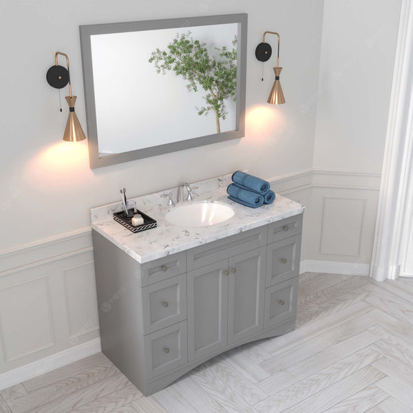 Virtu USA Elise 48" Single Bath Vanity in White with White Quartz Top and Round Sink with Matching Mirror - Luxe Bathroom Vanities