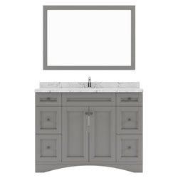 Virtu USA Elise 48" Single Bath Vanity in White with White Quartz Top and Round Sink with Polished Chrome Faucet with Matching Mirror - Luxe Bathroom Vanities