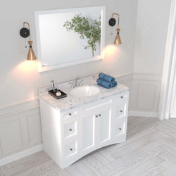 Virtu USA Elise 48" Single Bath Vanity in White with White Quartz Top and Round Sink with Matching Mirror - Luxe Bathroom Vanities