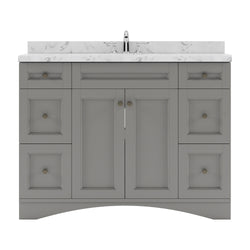 Virtu USA Elise 48" Single Bath Vanity in White with White Quartz Top and Square Sink with Matching Mirror - Luxe Bathroom Vanities