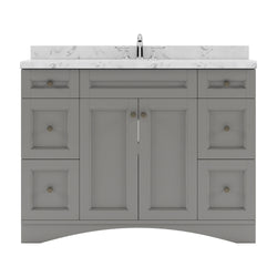 Virtu USA Elise 48" Single Bath Vanity in White with White Quartz Top and Square Sink with Brushed Nickel Faucet with Matching Mirror - Luxe Bathroom Vanities