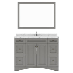 Virtu USA Elise 48" Single Bath Vanity in White with White Quartz Top and Square Sink with Brushed Nickel Faucet with Matching Mirror - Luxe Bathroom Vanities