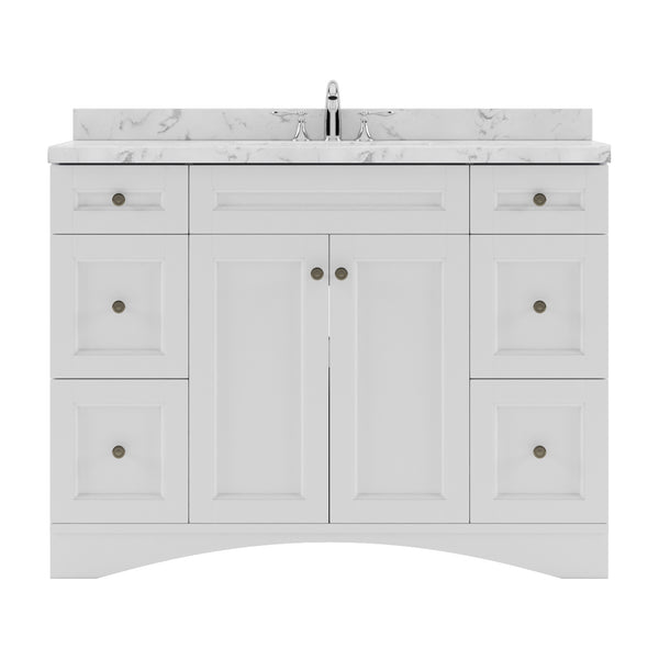 Virtu USA Elise 48" Single Bath Vanity in White with White Quartz Top and Square Sink with Matching Mirror - Luxe Bathroom Vanities