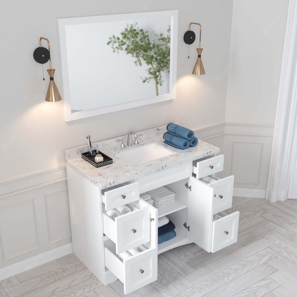 Virtu USA Elise 48" Single Bath Vanity in White with White Quartz Top and Square Sink with Matching Mirror - Luxe Bathroom Vanities