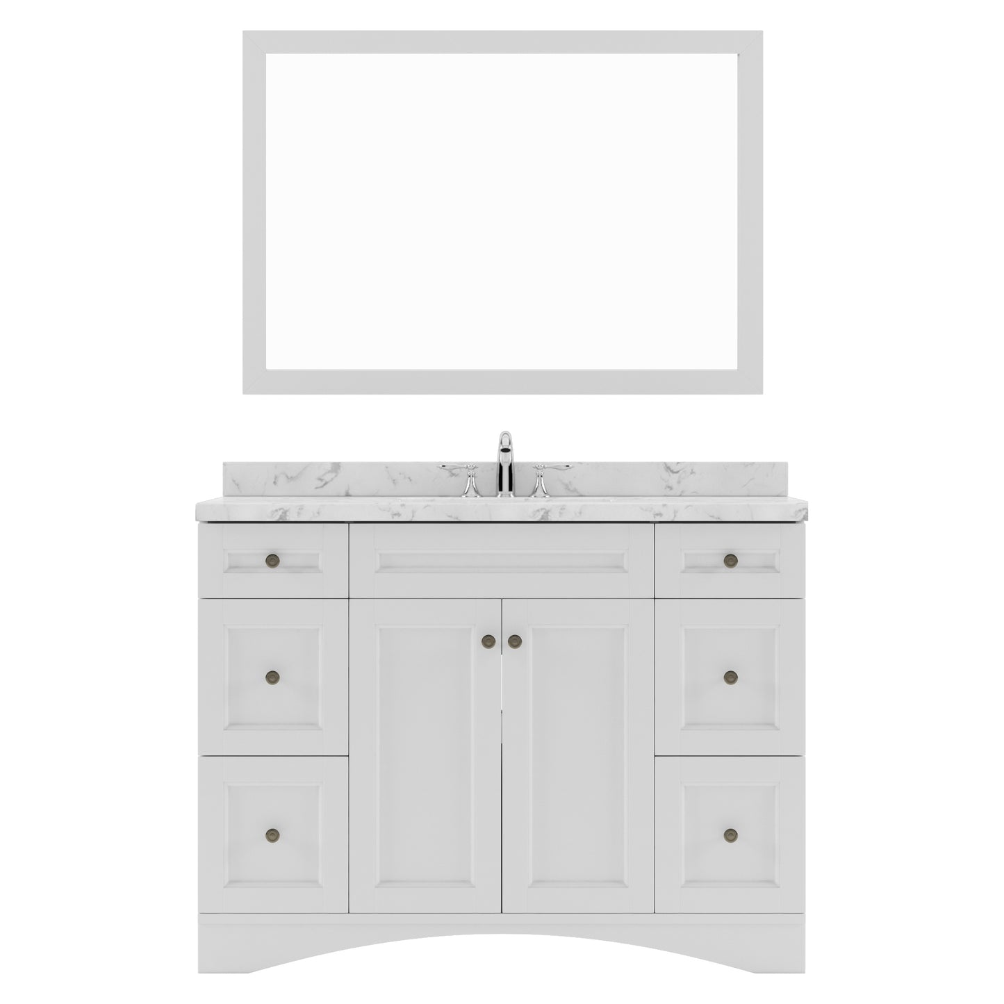 Virtu USA Elise 48" Single Bath Vanity in White with White Quartz Top and Square Sink with Matching Mirror - Luxe Bathroom Vanities