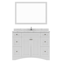 Virtu USA Elise 48" Single Bath Vanity in White with White Quartz Top and Square Sink with Matching Mirror - Luxe Bathroom Vanities