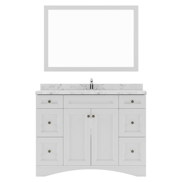 Virtu USA Elise 48" Single Bath Vanity in White with White Quartz Top and Square Sink with Matching Mirror - Luxe Bathroom Vanities