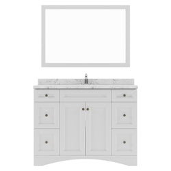 Virtu USA Elise 48" Single Bath Vanity in White with White Quartz Top and Square Sink with Polished Chrome Faucet with Matching Mirror - Luxe Bathroom Vanities