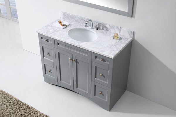 Virtu USA Elise 48" Single Bath Vanity with Marble Top and Round Sink with Mirror - Luxe Bathroom Vanities Luxury Bathroom Fixtures Bathroom Furniture