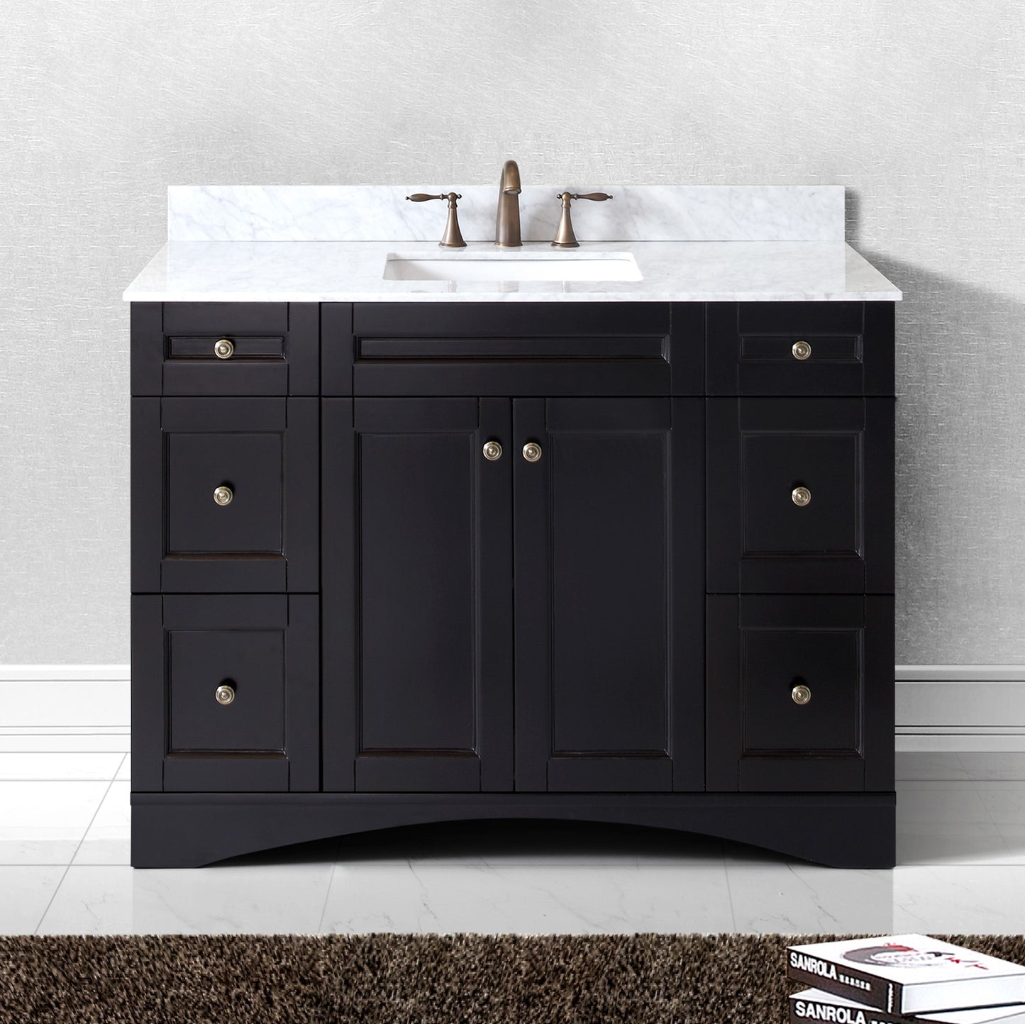 Virtu USA Elise 48" Single Bath Vanity with Marble Top and Square Sink with Brushed Nickel Faucet and Mirror - Luxe Bathroom Vanities