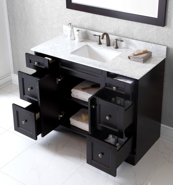 Virtu USA Elise 48" Single Bath Vanity with Marble Top and Square Sink with Brushed Nickel Faucet and Mirror - Luxe Bathroom Vanities