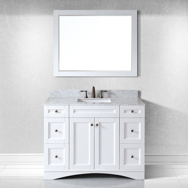 Virtu USA Elise 48" Single Bath Vanity with Marble Top and Square Sink with Polished Chrome Faucet and Mirror - Luxe Bathroom Vanities