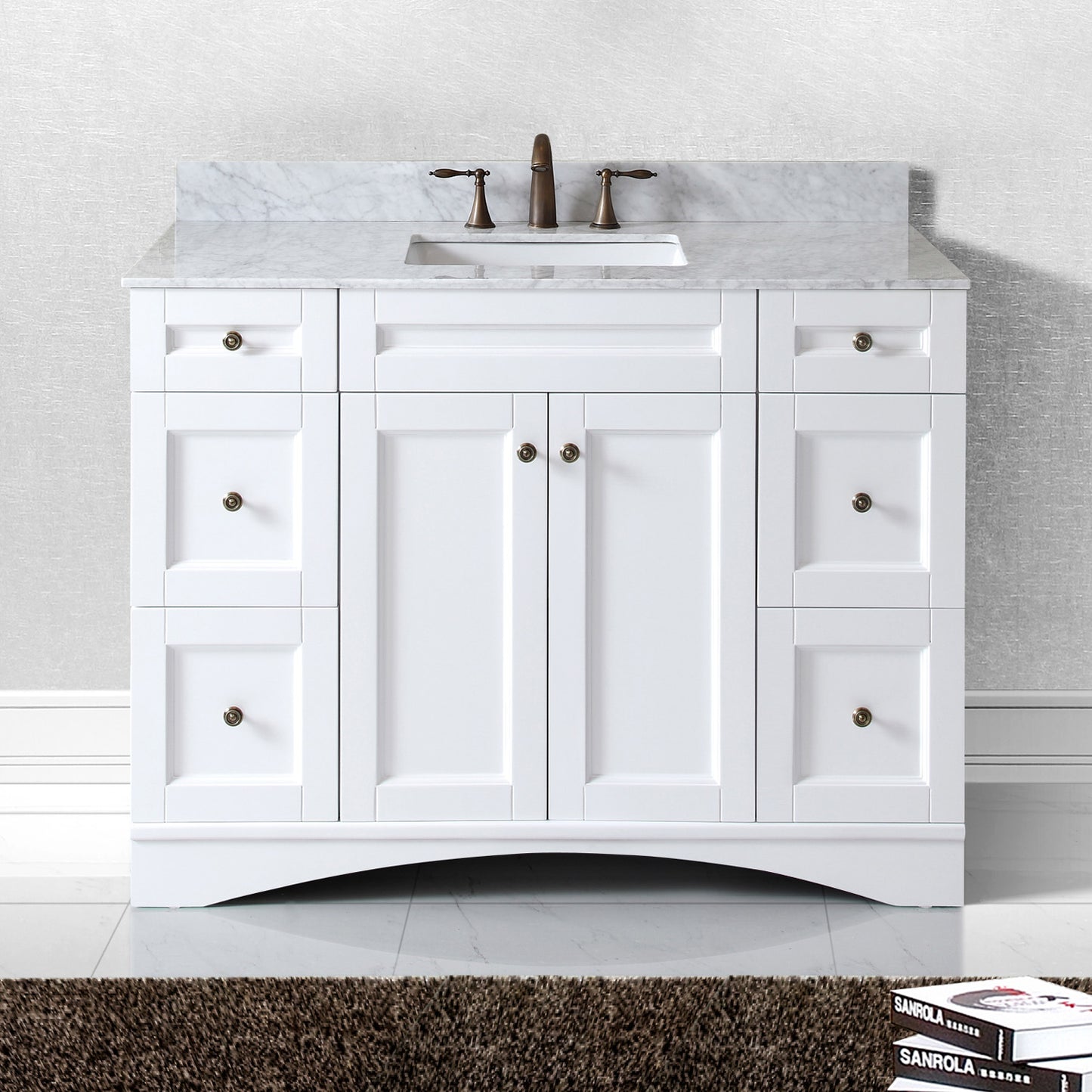 Virtu USA Elise 48" Single Bath Vanity with Marble Top and Square Sink with Brushed Nickel Faucet and Mirror - Luxe Bathroom Vanities
