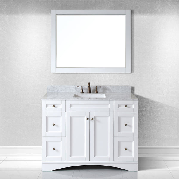 Virtu USA Elise 48" Single Bath Vanity with Marble Top and Square Sink with Brushed Nickel Faucet and Mirror - Luxe Bathroom Vanities