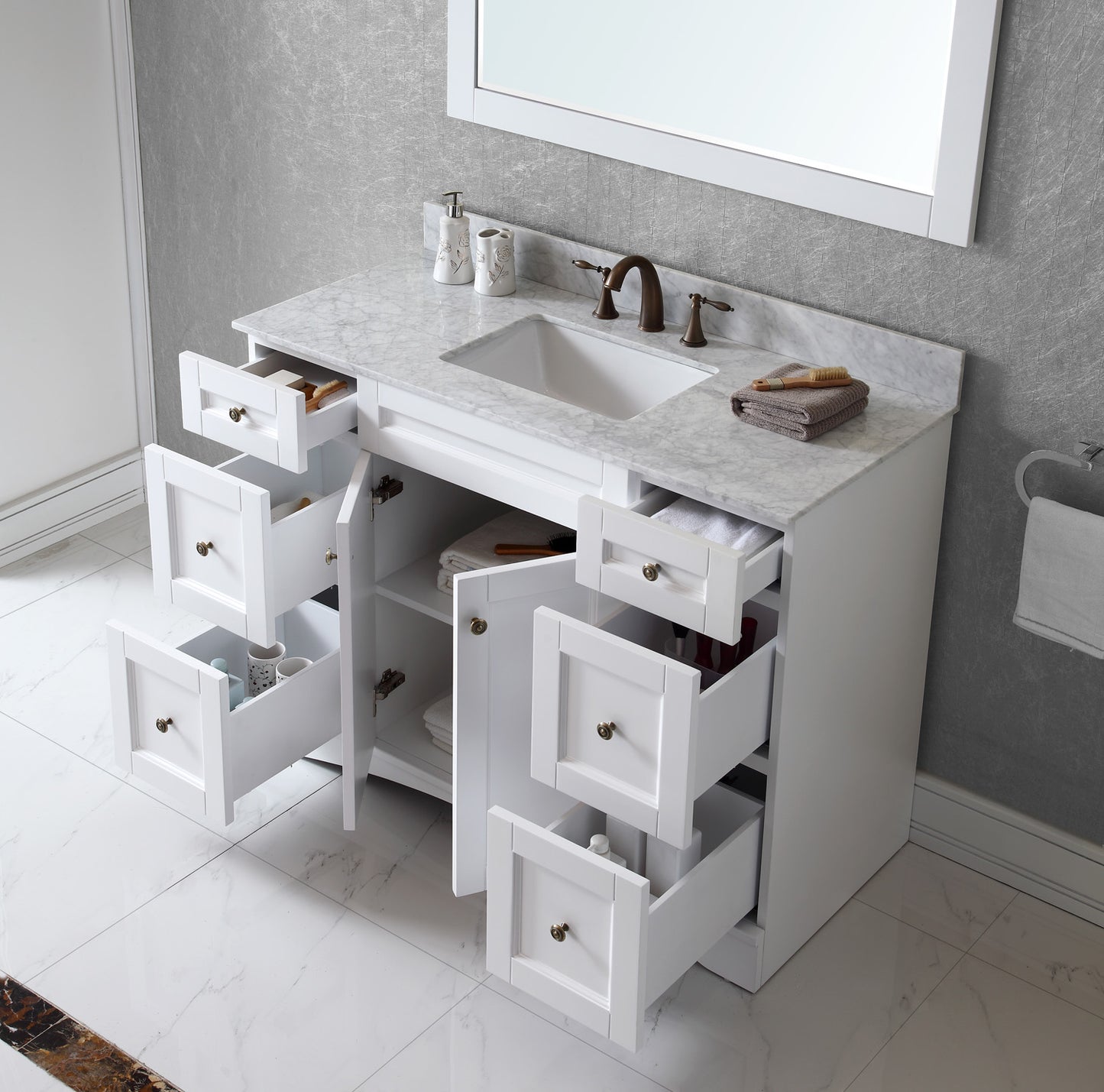 Virtu USA Elise 48" Single Bath Vanity with Marble Top and Square Sink with Brushed Nickel Faucet and Mirror - Luxe Bathroom Vanities