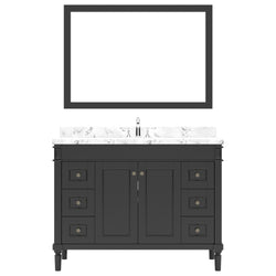 Virtu USA Tiffany 48" Single Bath Vanity in White with White Quartz Top and Round Sink with Brushed Nickel Faucet with Matching Mirror - Luxe Bathroom Vanities