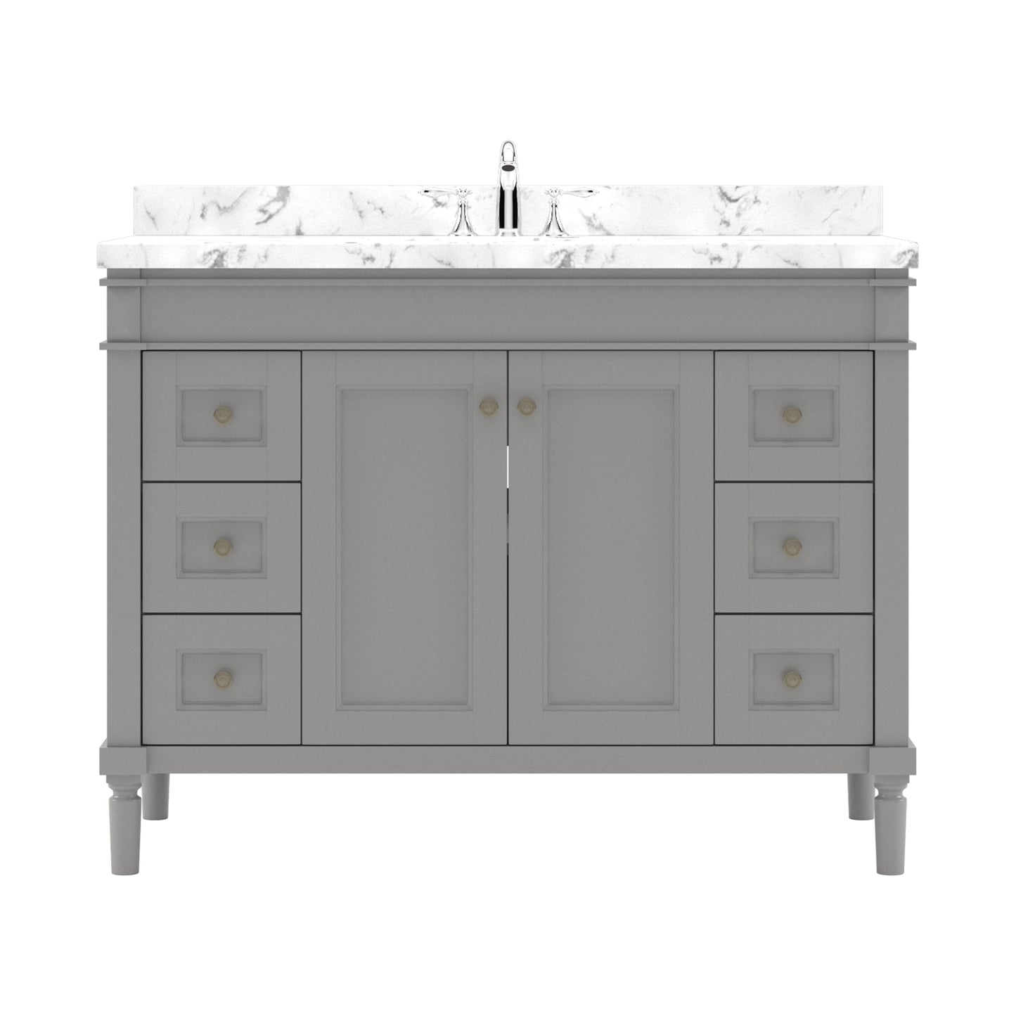 Virtu USA Tiffany 48" Single Bath Vanity in White with White Quartz Top and Round Sink - Luxe Bathroom Vanities