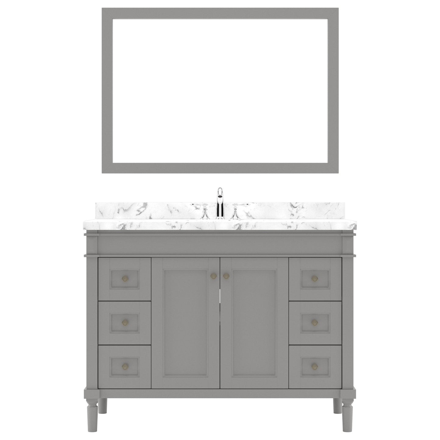 Virtu USA Tiffany 48" Single Bath Vanity in White with White Quartz Top and Round Sink with Polished Chrome Faucet with Matching Mirror - Luxe Bathroom Vanities