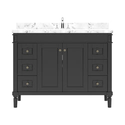 Virtu USA Tiffany 48" Single Bath Vanity in White with White Quartz Top and Square Sink - Luxe Bathroom Vanities