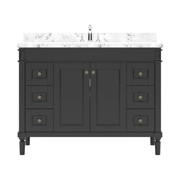 Virtu USA Tiffany 48" Single Bath Vanity in White with White Quartz Top and Square Sink - Luxe Bathroom Vanities