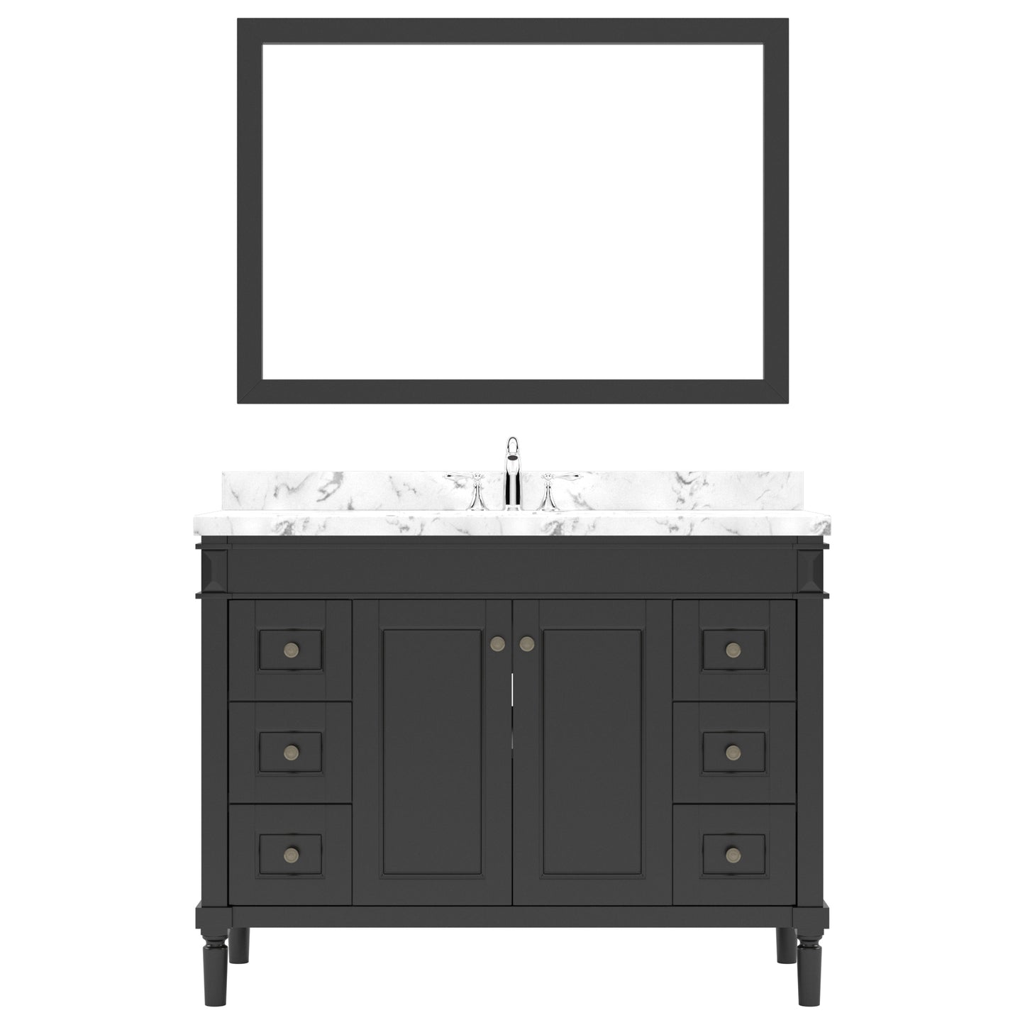 Virtu USA Tiffany 48" Single Bath Vanity in White with White Quartz Top and Square Sink with Matching Mirror - Luxe Bathroom Vanities