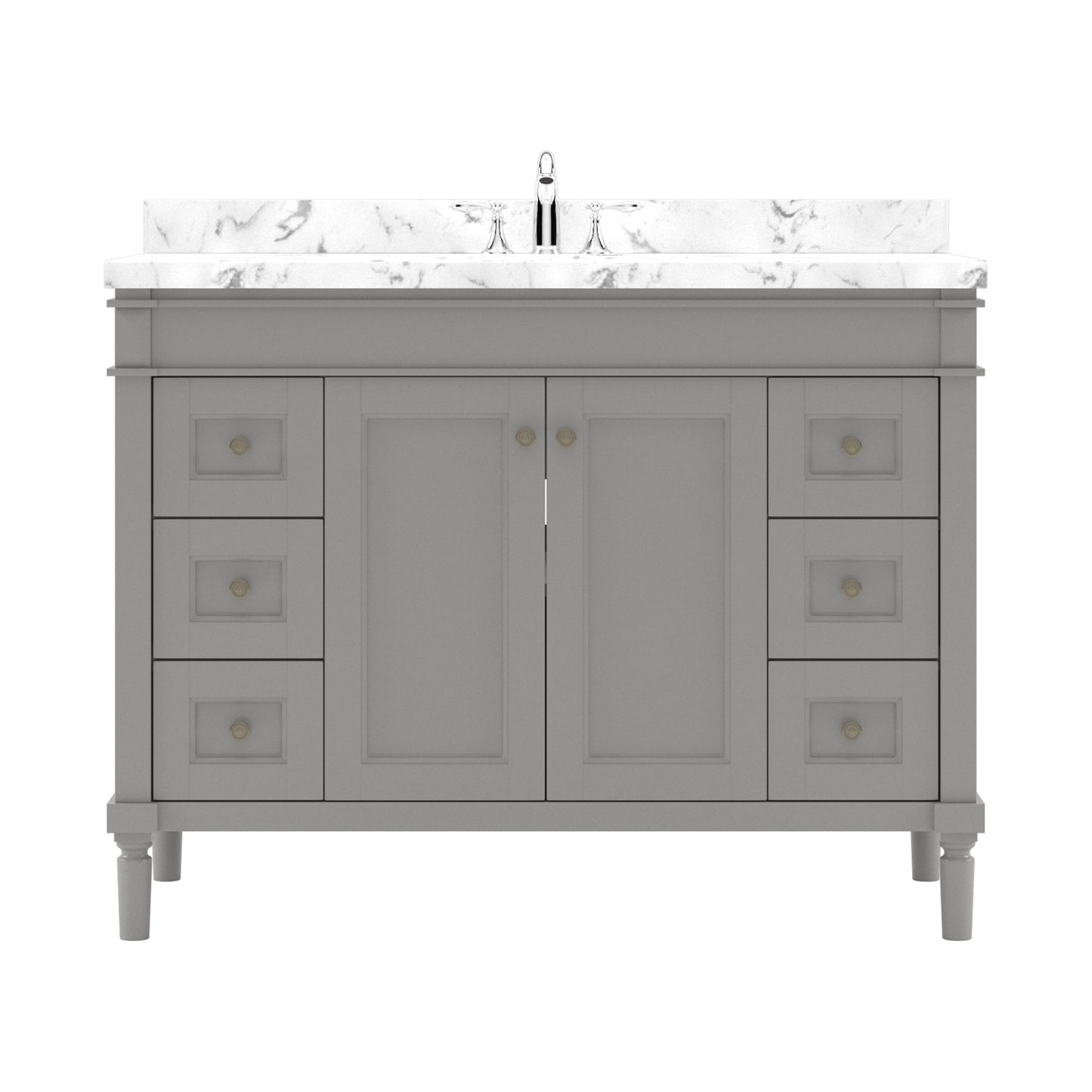 Virtu USA Tiffany 48" Single Bath Vanity in White with White Quartz Top and Square Sink - Luxe Bathroom Vanities