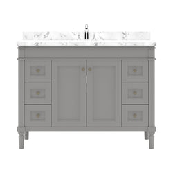 Virtu USA Tiffany 48" Single Bath Vanity in White with White Quartz Top and Square Sink - Luxe Bathroom Vanities