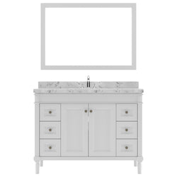 Virtu USA Tiffany 48" Single Bath Vanity in White with White Quartz Top and Square Sink with Brushed Nickel Faucet with Matching Mirror - Luxe Bathroom Vanities