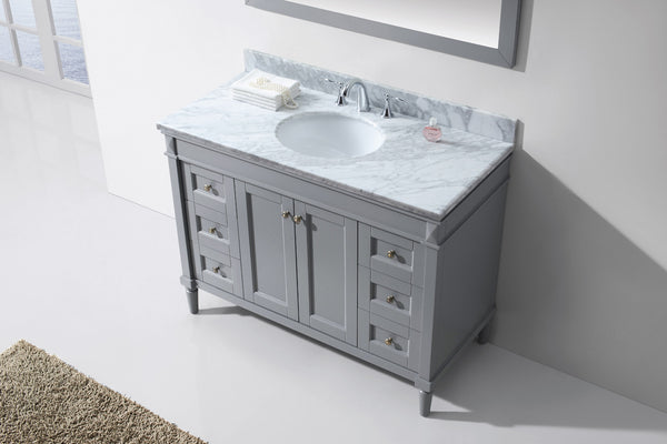 Virtu USA Tiffany 48" Single Bath Vanity in Grey with Marble Top and Round Sink with Brushed Nickel Faucet and Mirror - Luxe Bathroom Vanities Luxury Bathroom Fixtures Bathroom Furniture